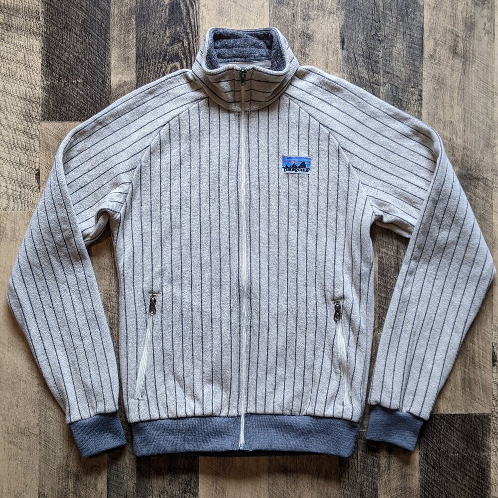 Patagonia Cream and Gray Bomber Jacket with Ribbed Accents